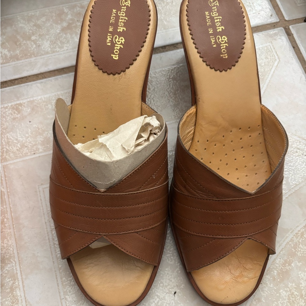 Women's Brown Leather Mules